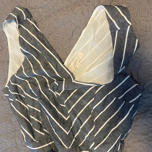 Loft Cropped Tank Chambray Striped Jumpsuit. - Picture 3 of 3